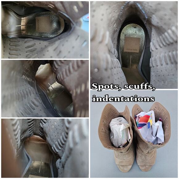 Slouchy Suede Boots Dolce Vita Maddox Size 6.5 Tan Leather Open Toe Heel Tassels - Picture 9 of 13